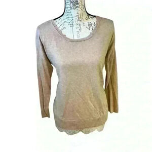 JOIE Crewneck sweater with eyelash lace underlay hem